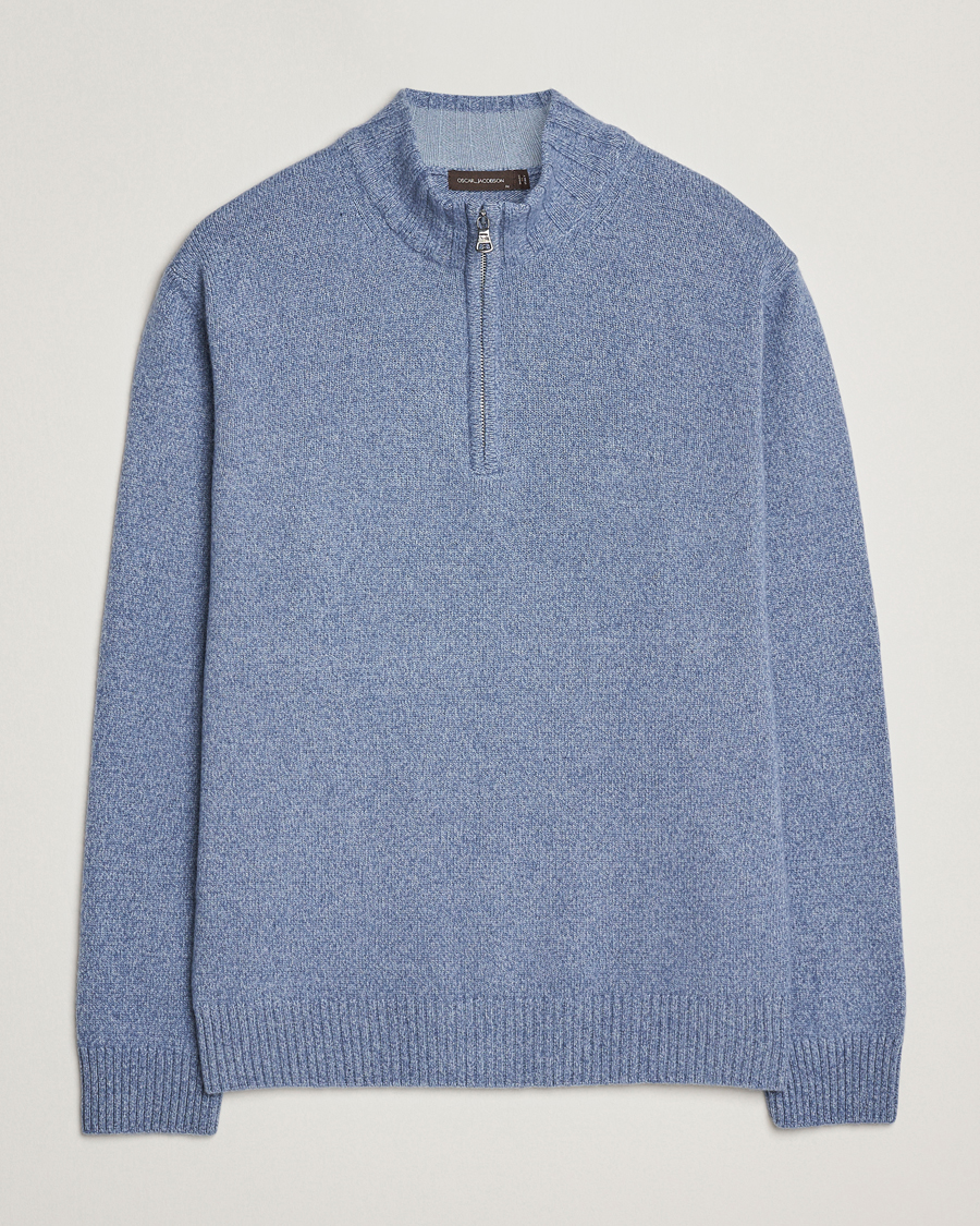 Herre | Gensere | Oscar Jacobson | Paul Wool/Cashmere Half-Zip Light Blue