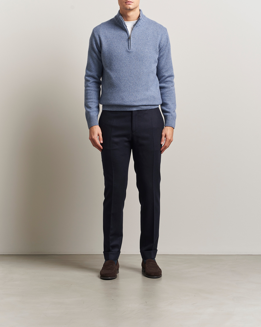 Herre | Gensere | Oscar Jacobson | Paul Wool/Cashmere Half-Zip Light Blue