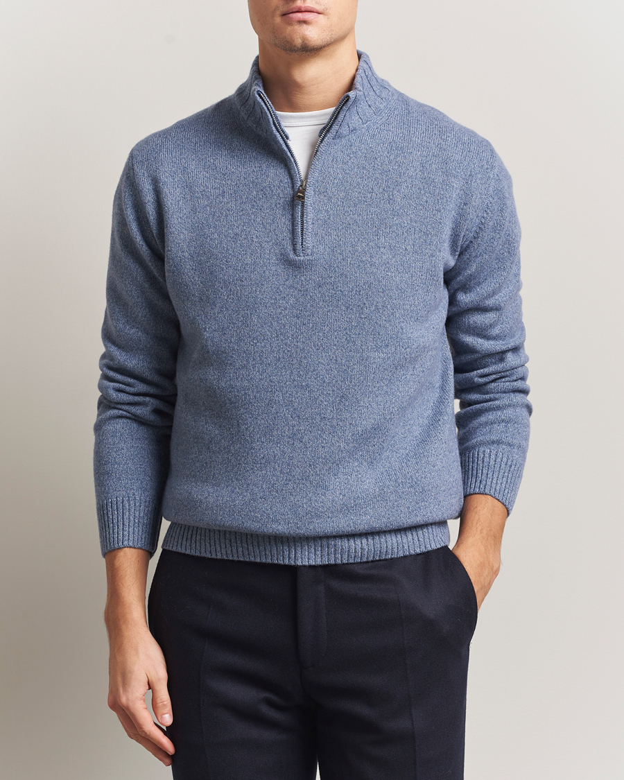 Herre | Gensere | Oscar Jacobson | Paul Wool/Cashmere Half-Zip Light Blue