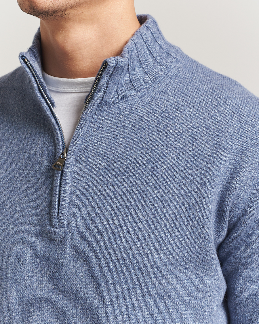 Herre | Gensere | Oscar Jacobson | Paul Wool/Cashmere Half-Zip Light Blue