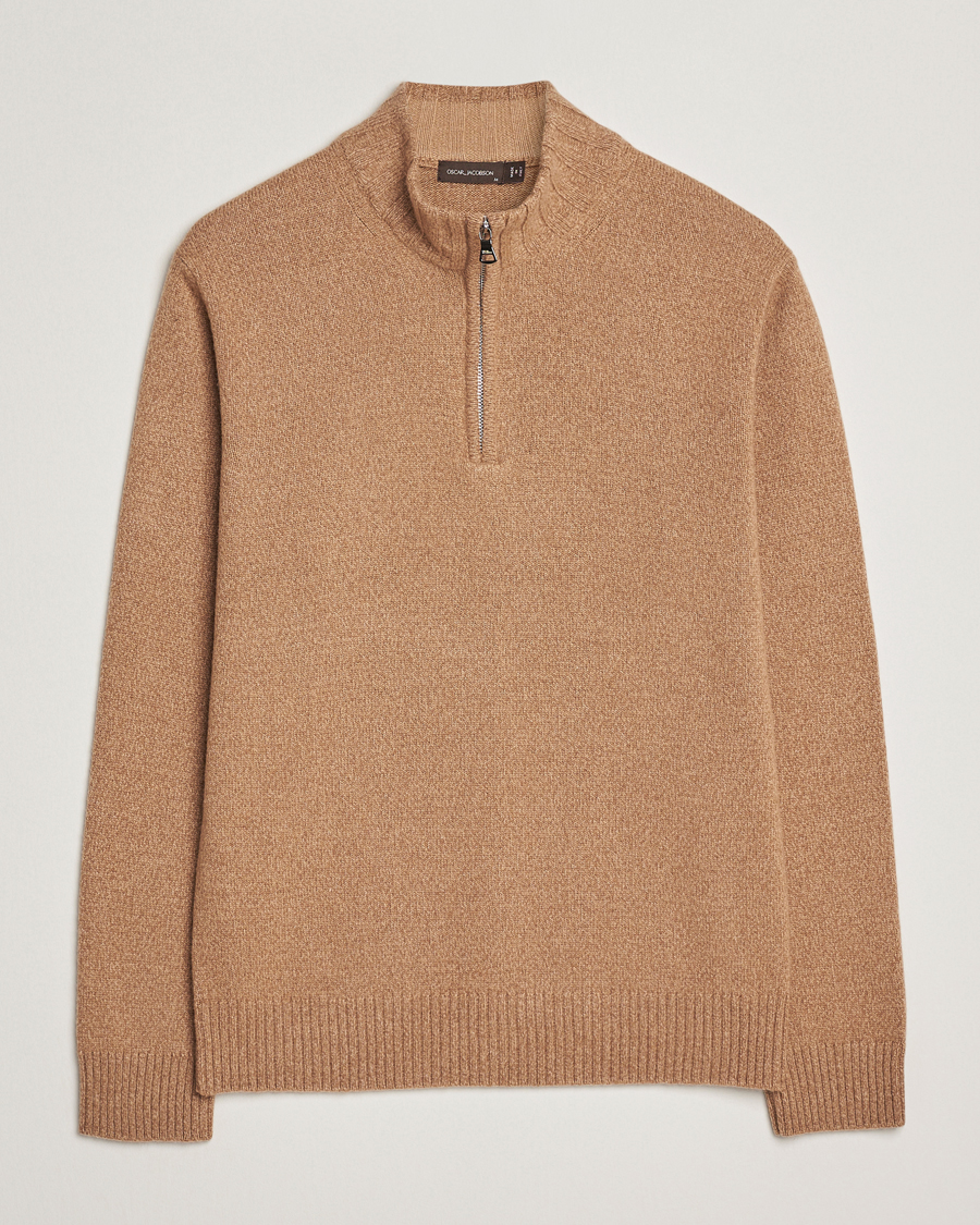 Herre | Gensere | Oscar Jacobson | Paul Wool/Cashmere Half-Zip Beige
