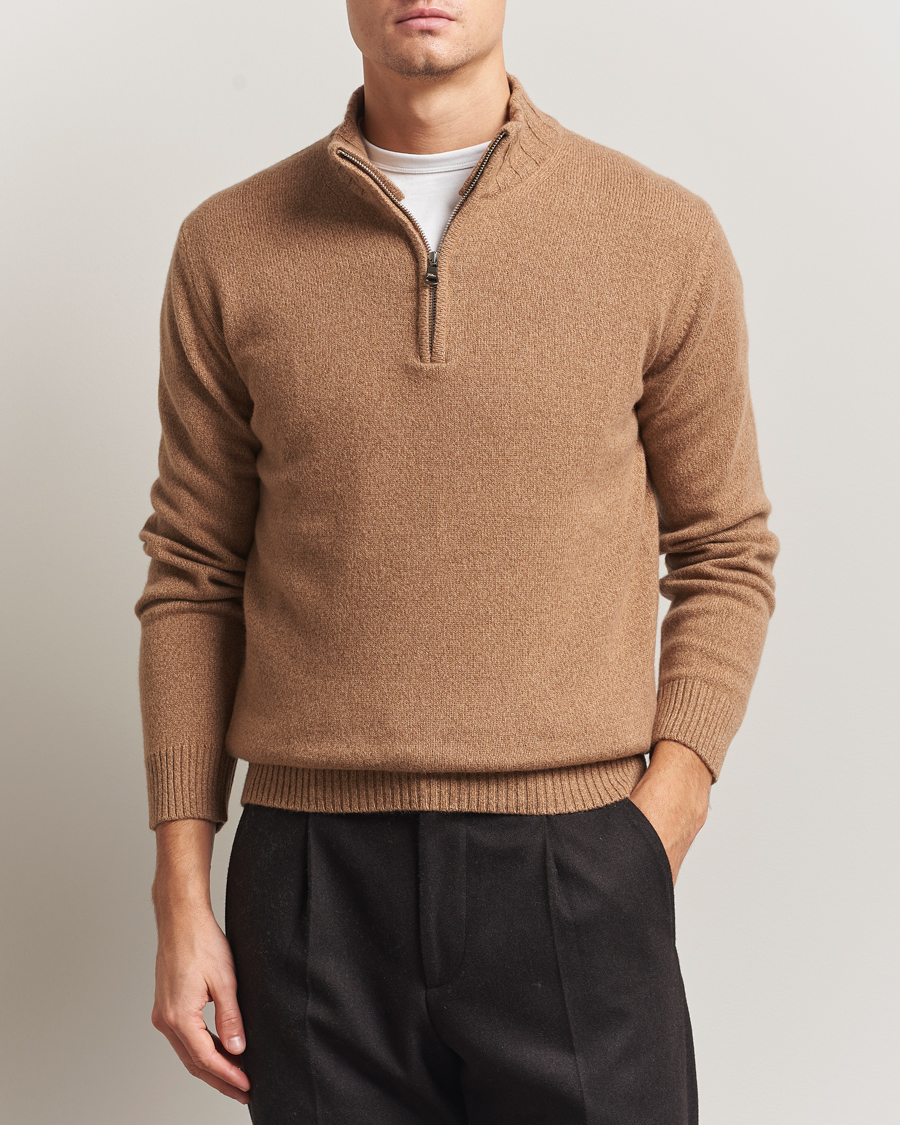 Herre | Gensere | Oscar Jacobson | Paul Wool/Cashmere Half-Zip Beige
