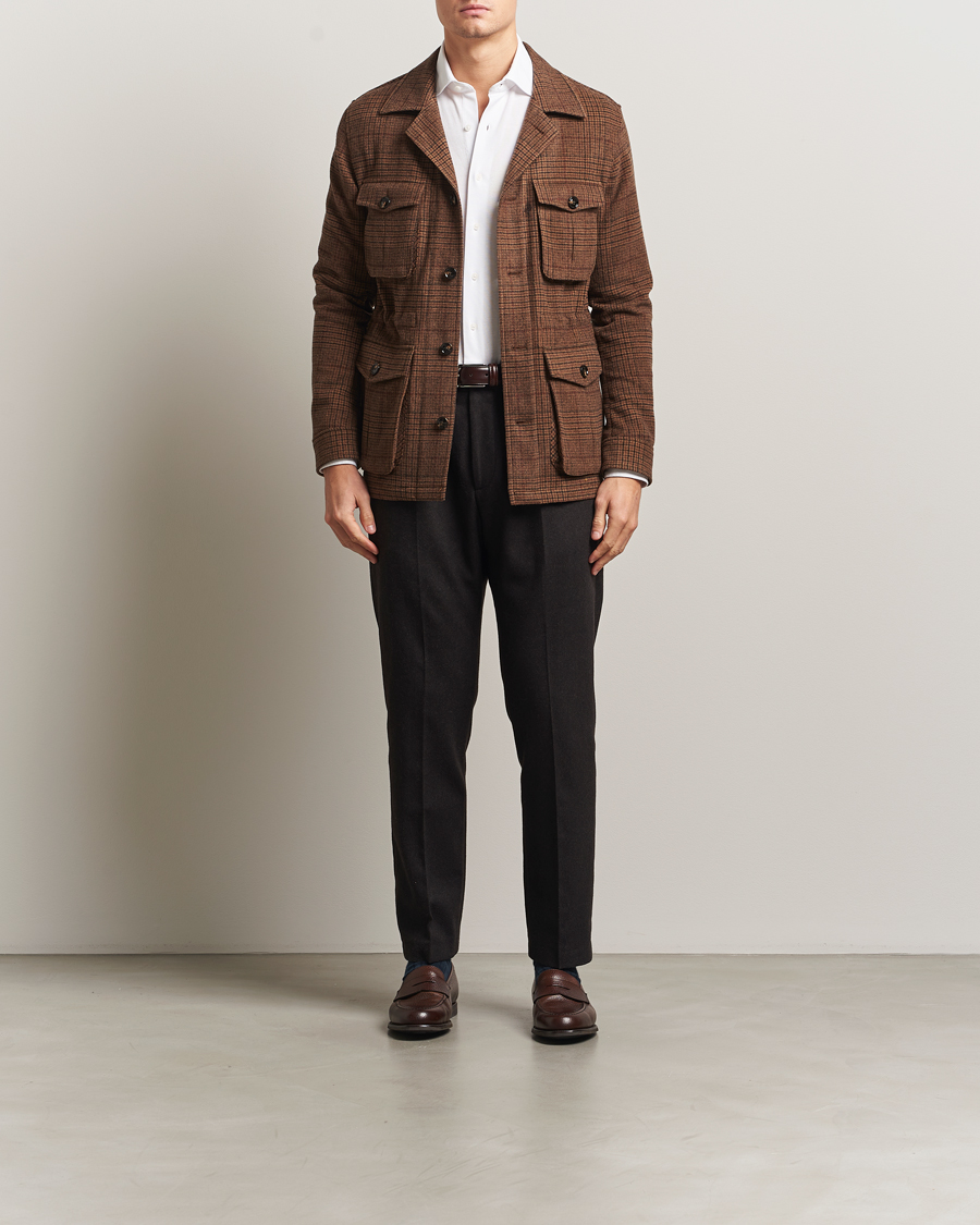 Herre | Jakker | Oscar Jacobson | Sirolo Checked Shirt Jacket Brown