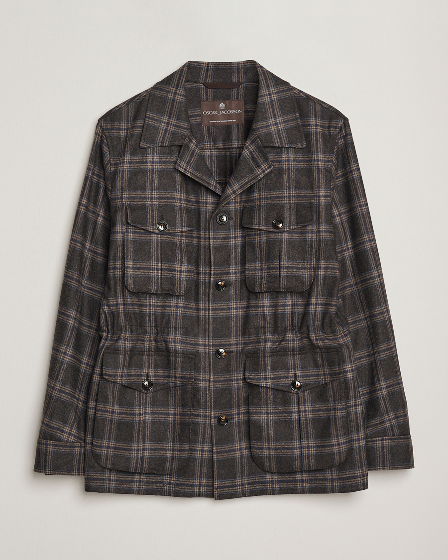 Herre | Jakker | Oscar Jacobson | Sirolo Checked Shirt Jacket Brown/Blue
