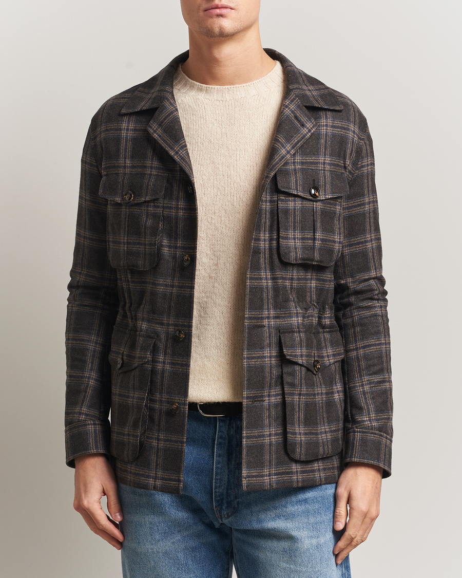 Herre | Jakker | Oscar Jacobson | Sirolo Checked Shirt Jacket Brown/Blue