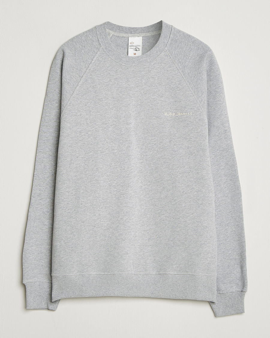 Herre | Gensere | Nudie Jeans | Palle Logo Crew Neck Sweatshirt Grey Melange