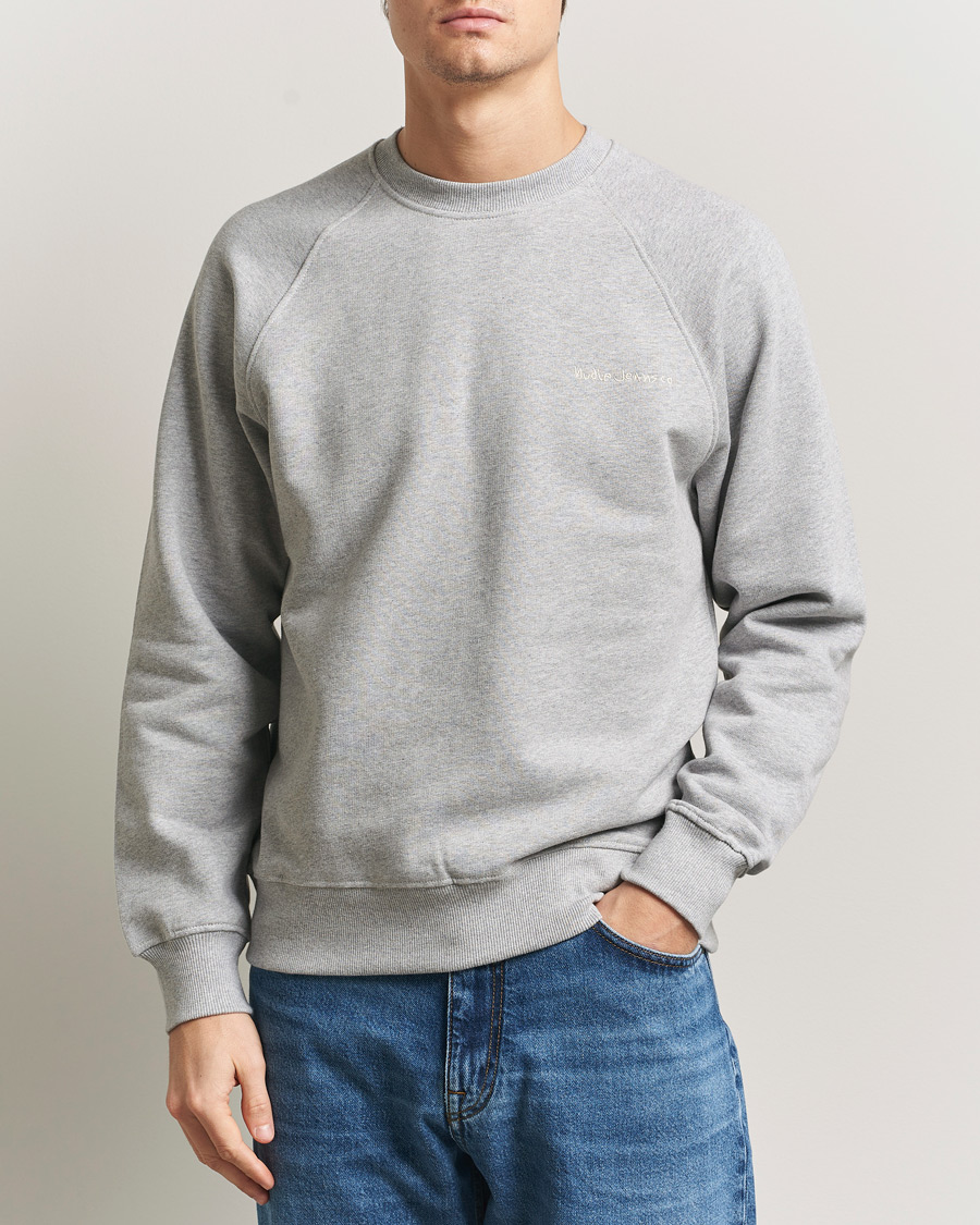 Herre | Gensere | Nudie Jeans | Palle Logo Crew Neck Sweatshirt Grey Melange