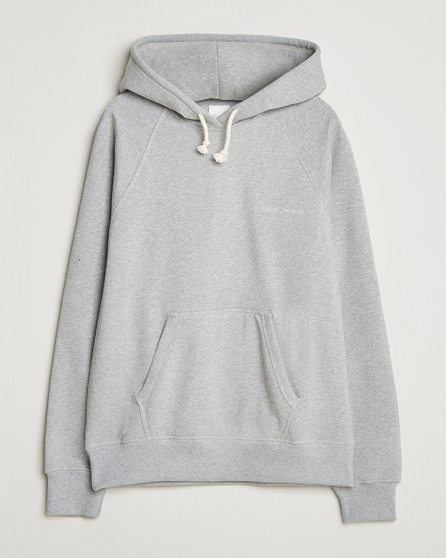 Herre | Gensere | Nudie Jeans | Gunde Logo Hoodie Grey Melange