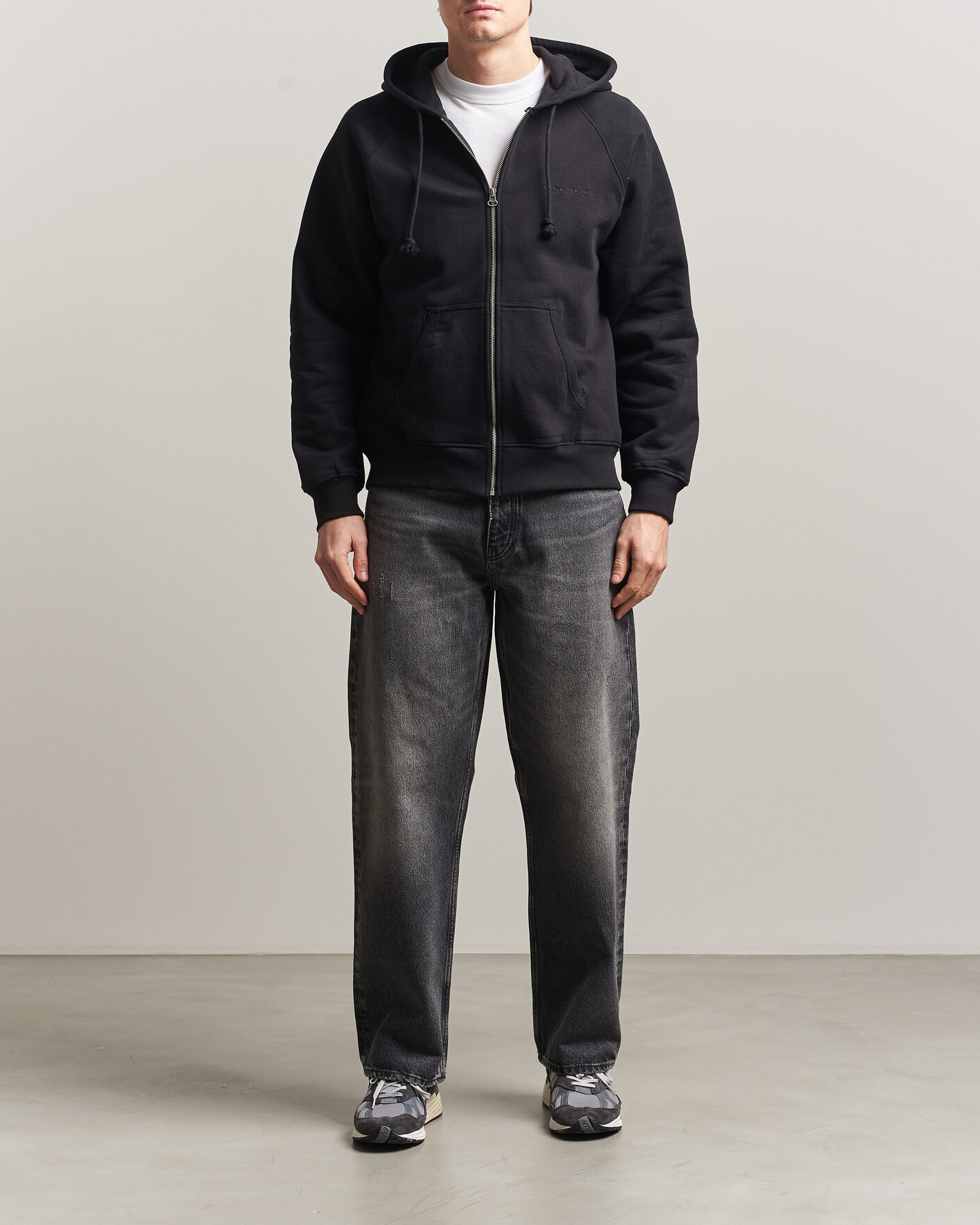 Herre | Gensere | Nudie Jeans | Gunde Logo Full Zip Hoodie Black