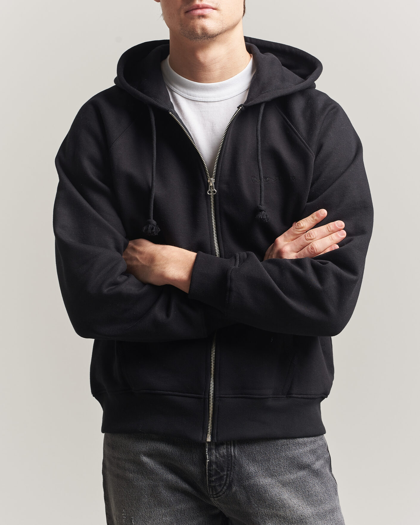Herre | Gensere | Nudie Jeans | Gunde Logo Full Zip Hoodie Black