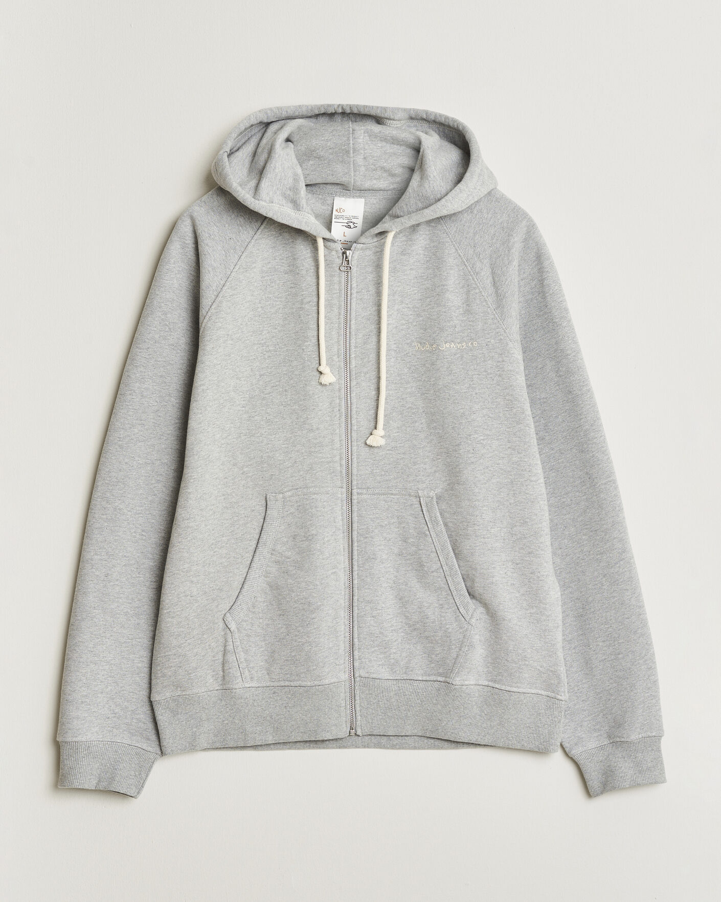 Herre | Gensere | Nudie Jeans | Gunde Logo Full Zip Hoodie Grey Melange