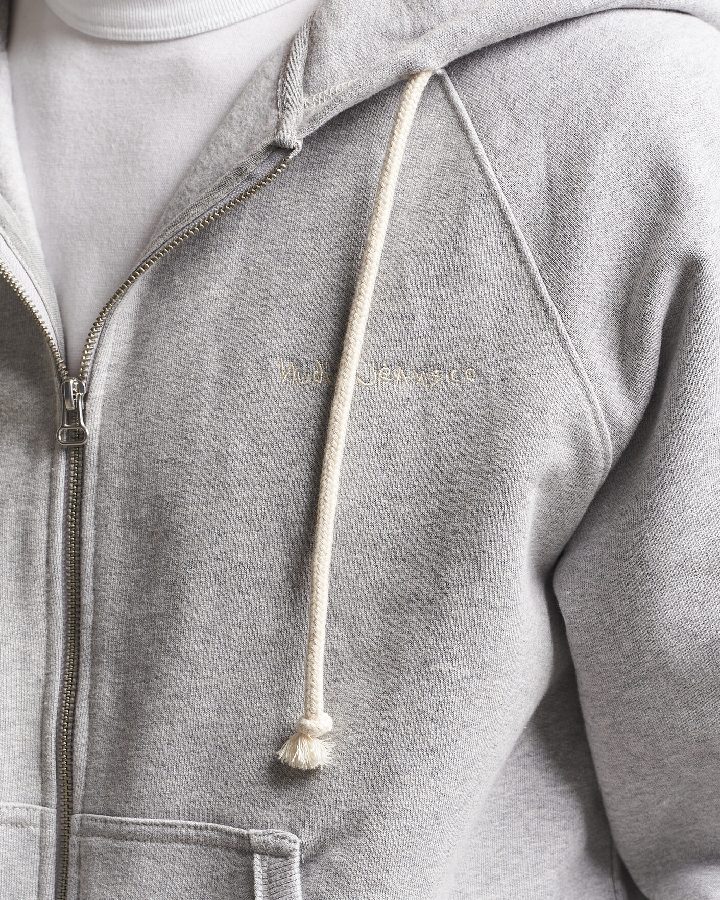 Herre | Gensere | Nudie Jeans | Gunde Logo Full Zip Hoodie Grey Melange