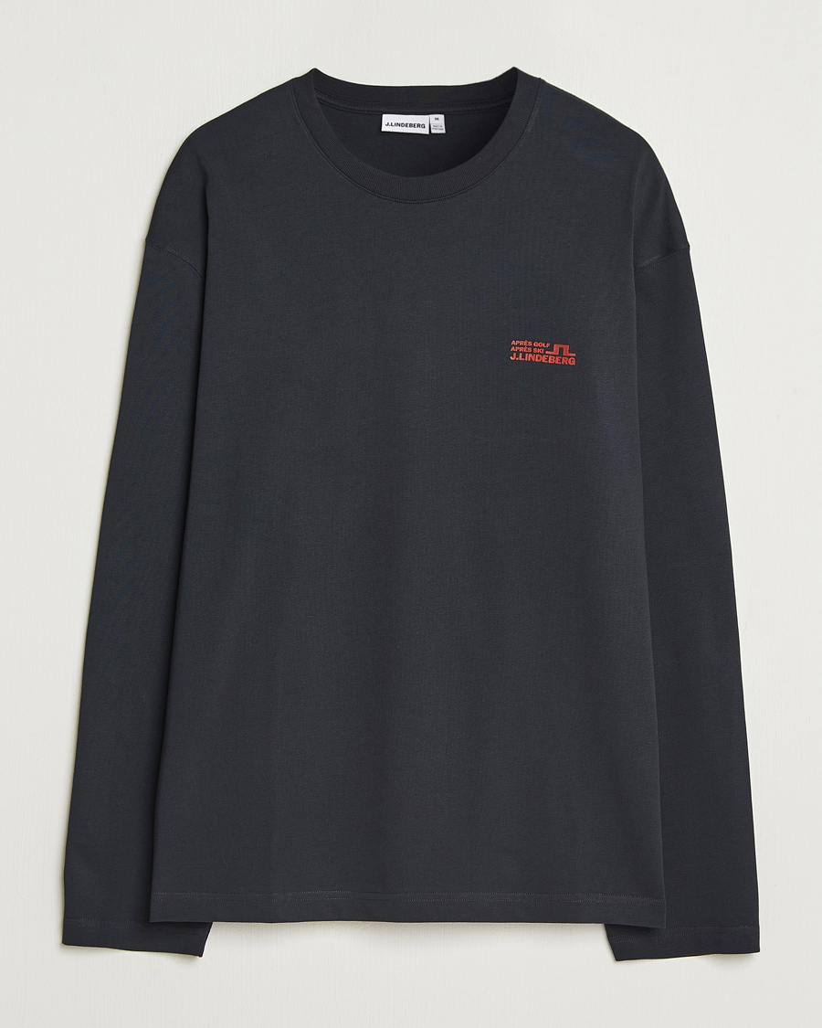 Herre | T-Shirts | J.Lindeberg | Walsh Printed Long Sleeve T-Shirt Black