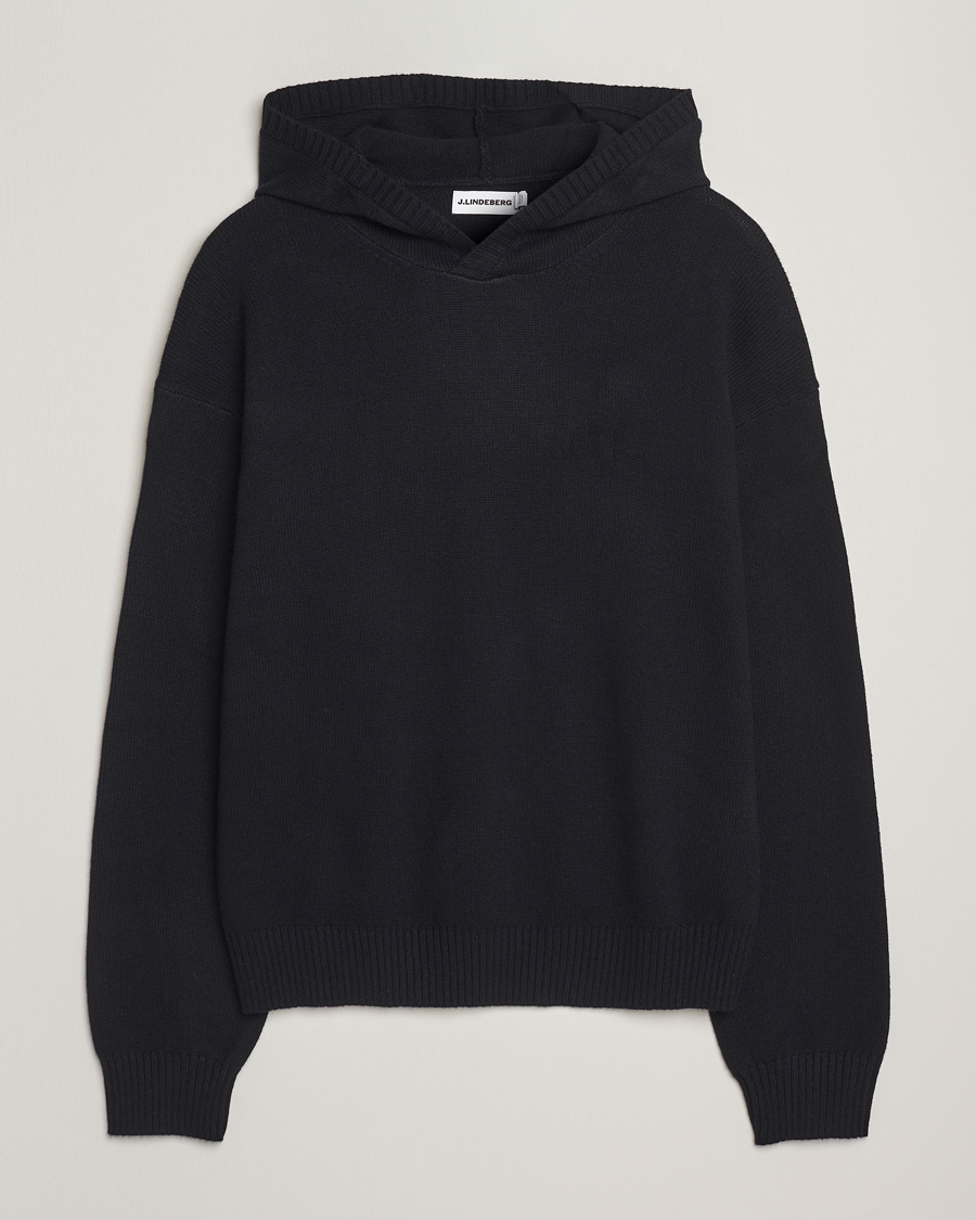 Herre | Gensere | J.Lindeberg | Edward Wool Knitted Hoodie Black