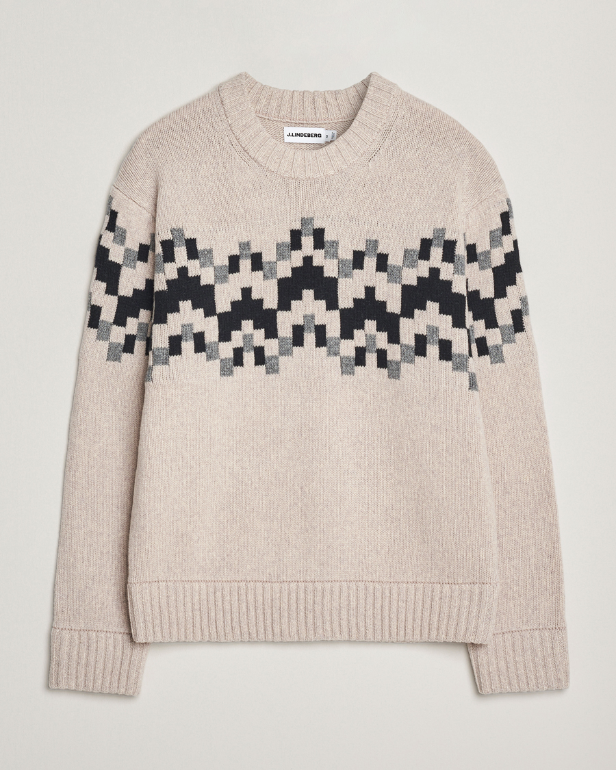 Herre | Gensere | J.Lindeberg | Faris Wool Knitted Fairisle Sweater Moonbeam