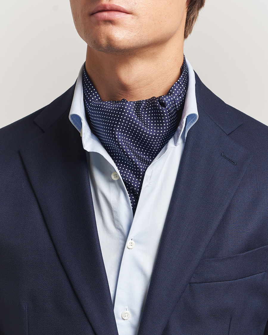 Herre | Scarves | Amanda Christensen | Silk Twill Micro Dot Ascot Navy