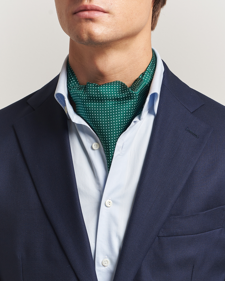 Herre | Scarves | Amanda Christensen | Silk Twill Micro Dot Ascot Bottle Green