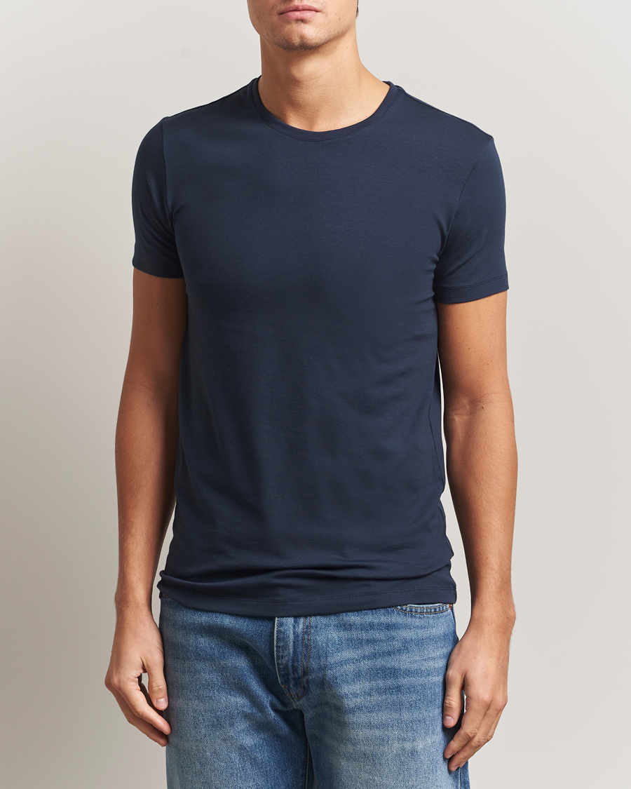 Herre | T-Shirts | Falke | 2-Pack Cotton Crew Neck T-Shirt Midnight