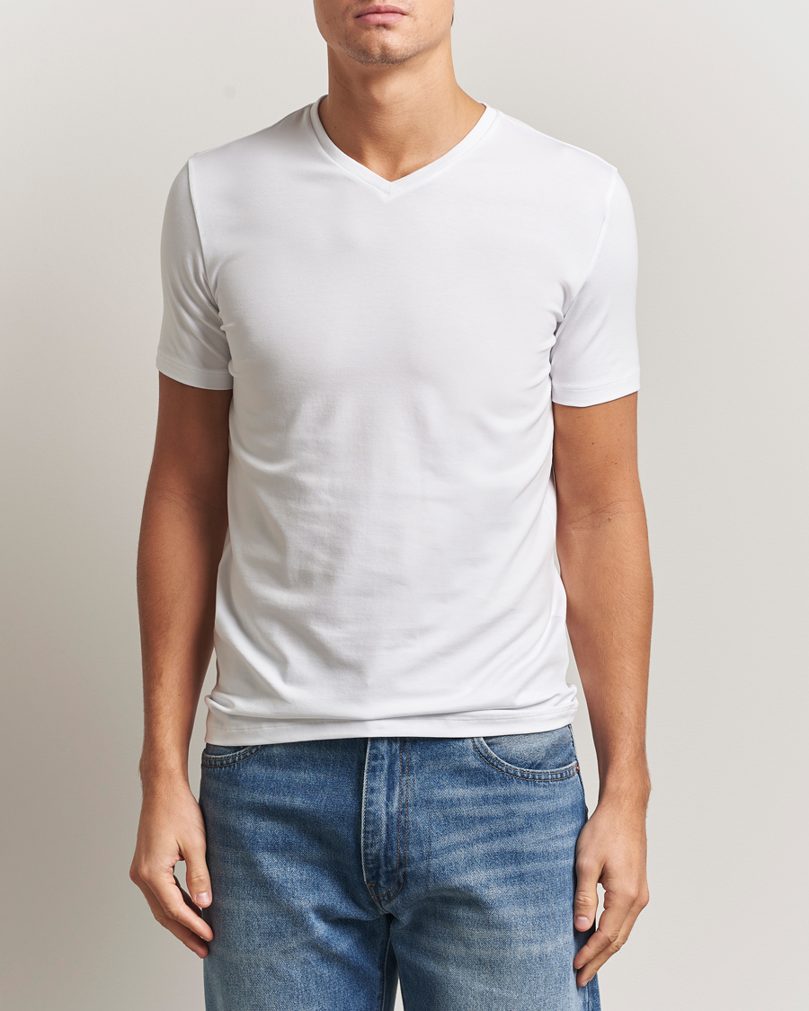 Herre | T-Shirts | Falke | 2-Pack Cotton V-Neck T-Shirt White