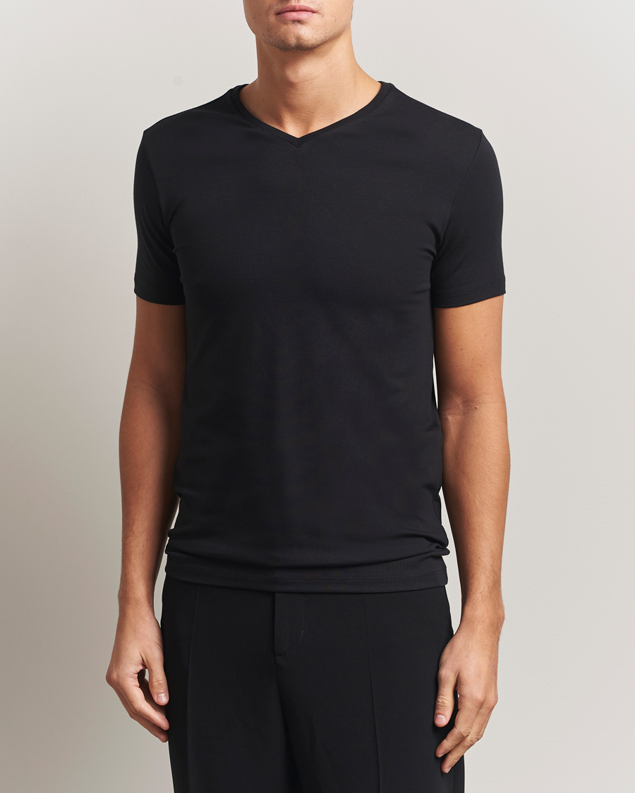 Herre | T-Shirts | Falke | 2-Pack Cotton V-Neck T-Shirt Black