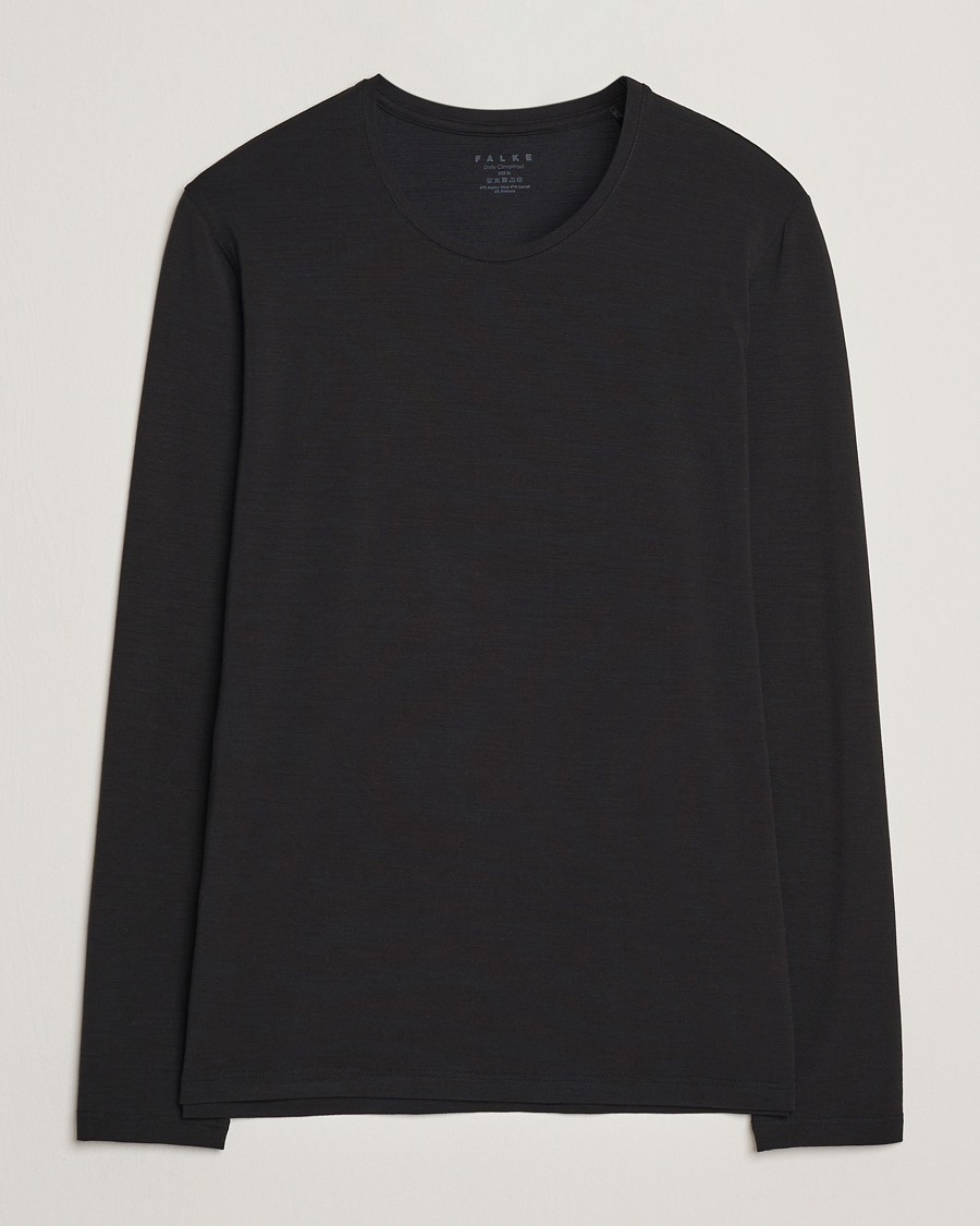 Herre | T-Shirts | Falke | Clima Wool Wool Long Sleeve T-Shirt Black