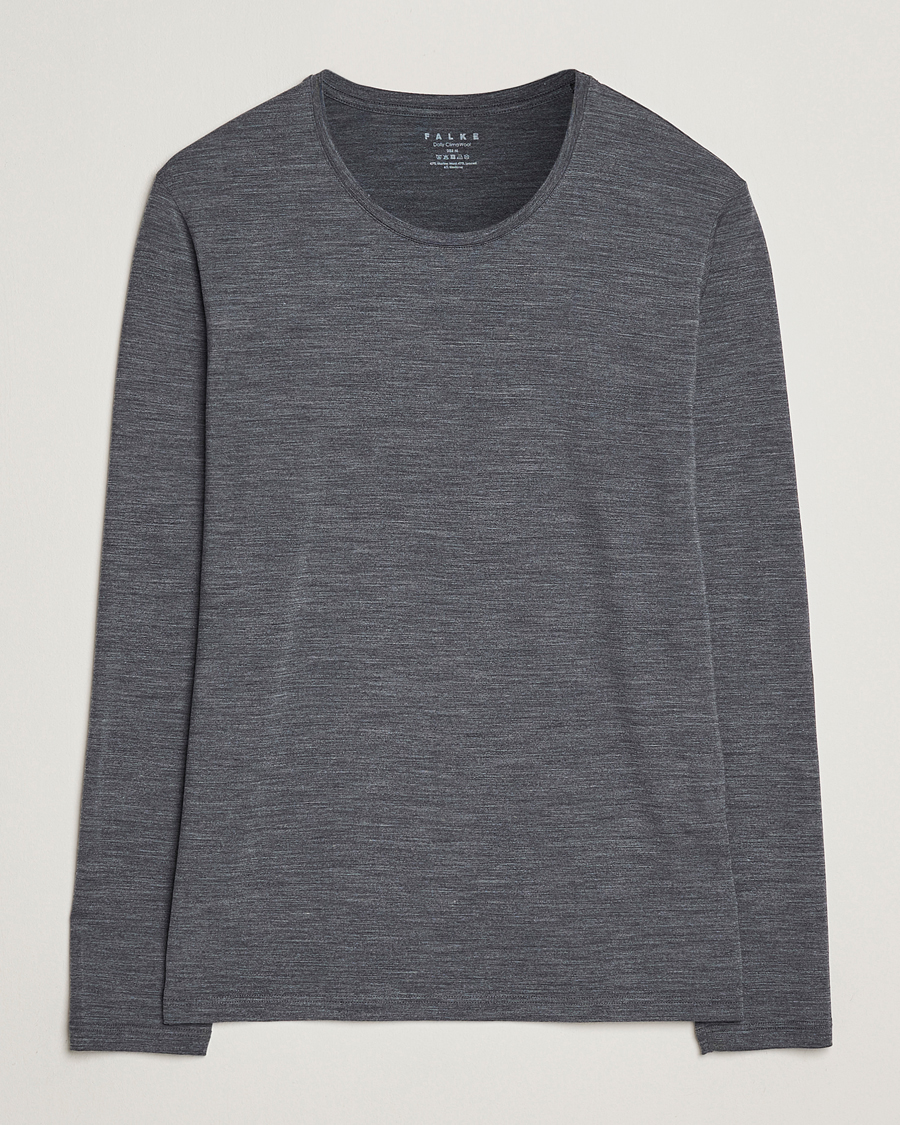Herre | T-Shirts | Falke | Clima Wool Wool Long Sleeve T-Shirt Dark Grey Heather