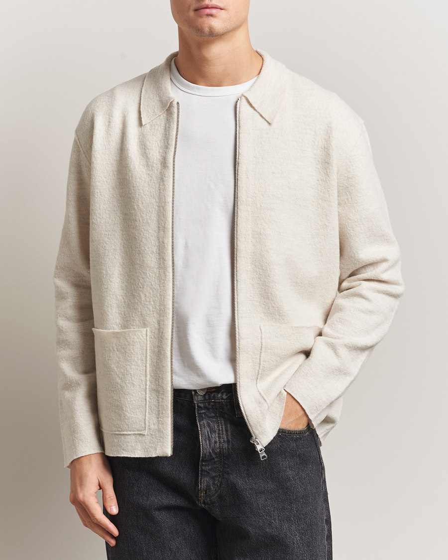Herre | Gensere | NN07 | Jonas Boiled Wool Full Zip Ivory