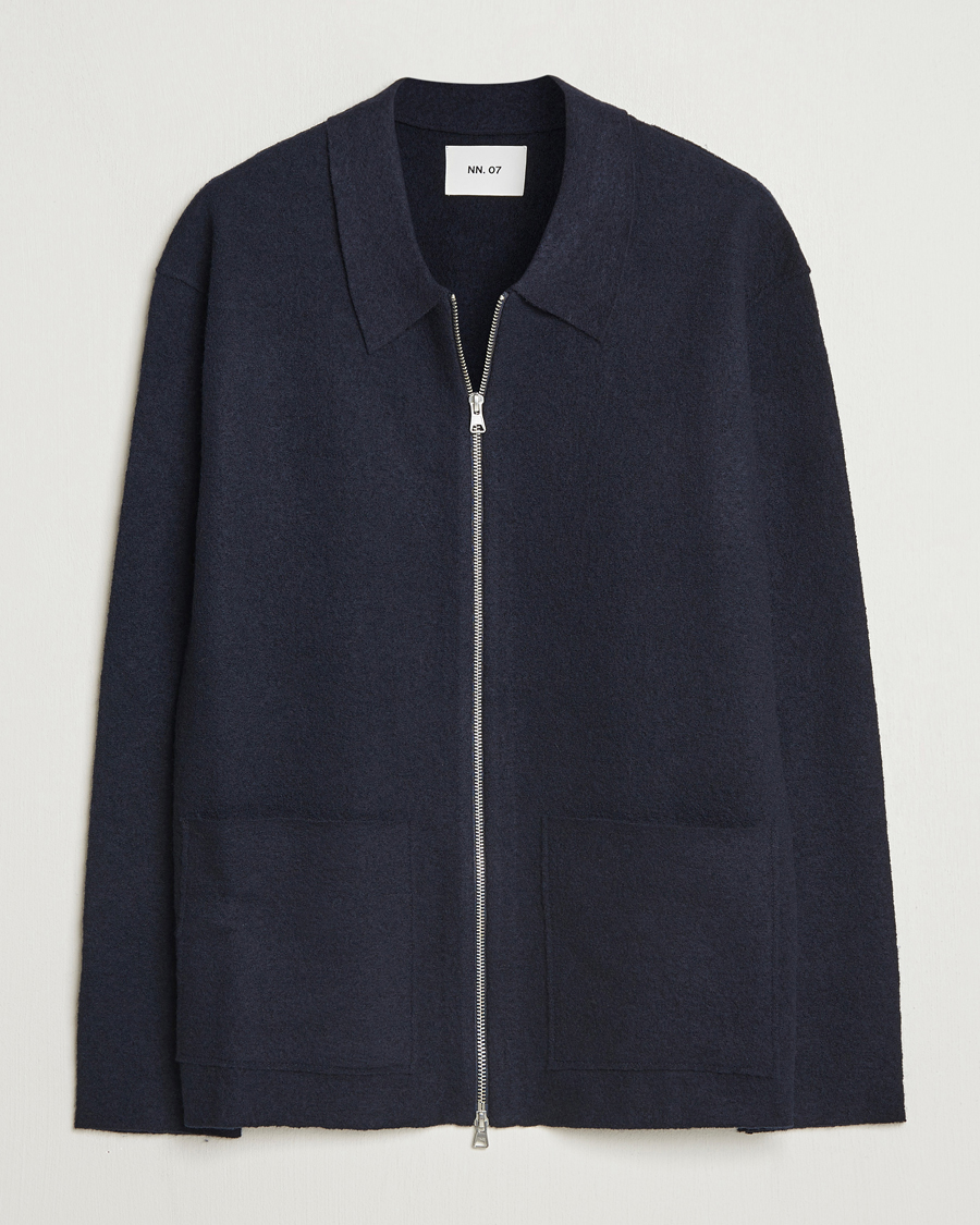 Herre | Gensere | NN07 | Jonas Boiled Wool Full Zip Navy Blue