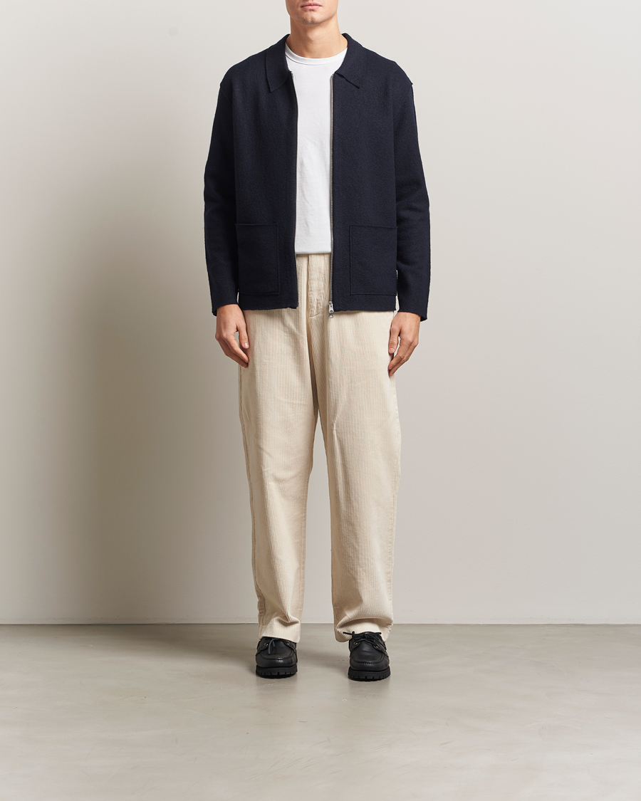 Herre | Gensere | NN07 | Jonas Boiled Wool Full Zip Navy Blue
