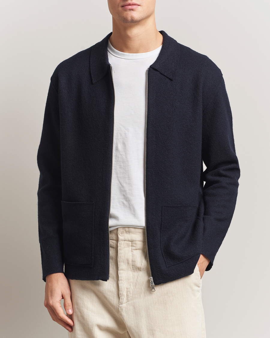 Herre | Gensere | NN07 | Jonas Boiled Wool Full Zip Navy Blue
