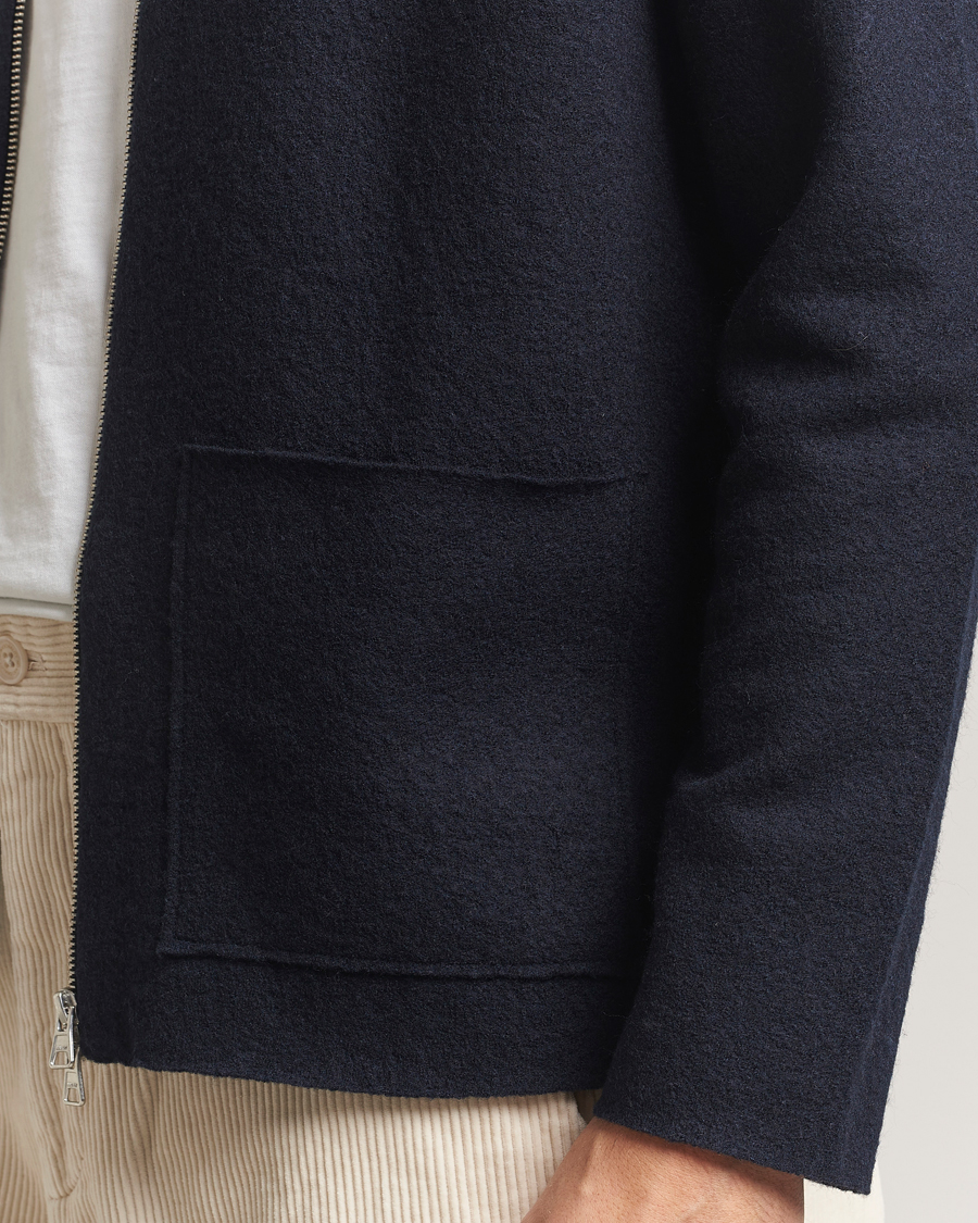 Herre | Gensere | NN07 | Jonas Boiled Wool Full Zip Navy Blue