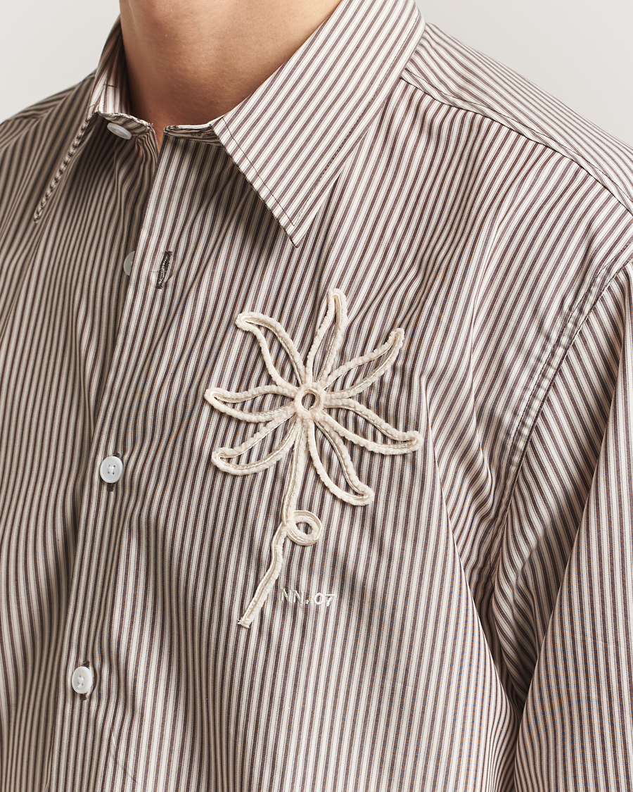 Herre | Skjorter | NN07 | Quinsy Striped Embroidered Shirt Brown