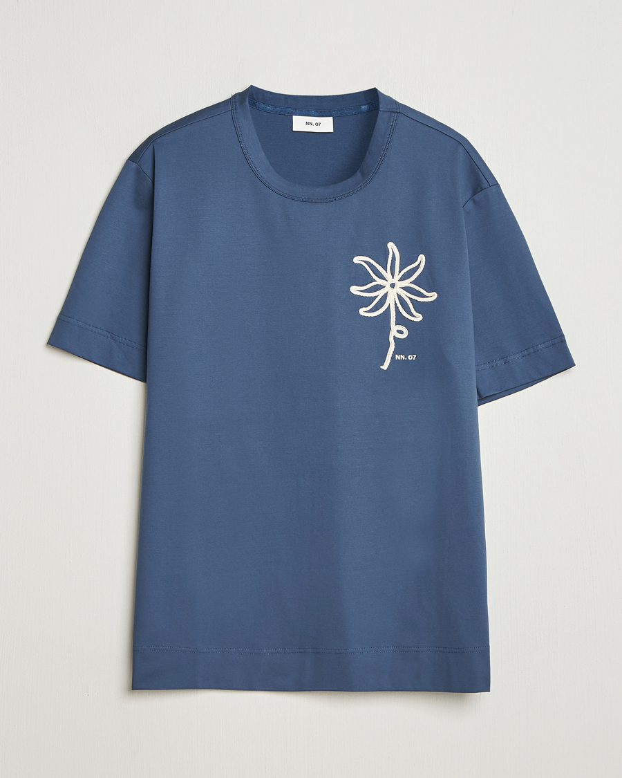 Herre | T-Shirts | NN07 | Pedro Embroidered T-Shirt Denim Blue