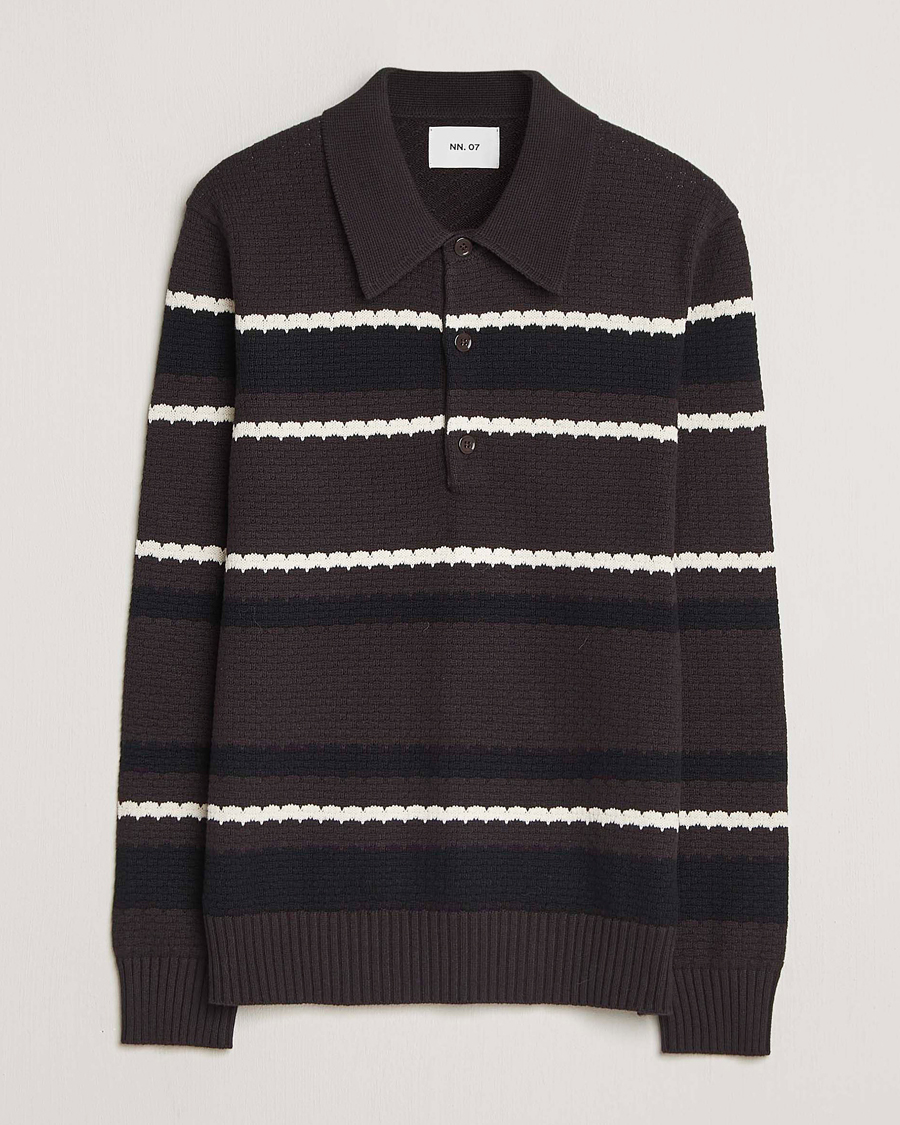 Herre | Gensere | NN07 | Alfie Striped Knitted Polo Dusky Port