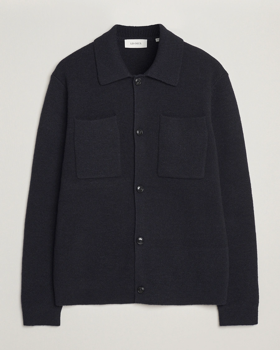 Herre | Skjorter | LES DEUX | Fisher Milano Wool Knit Overshirt Navy