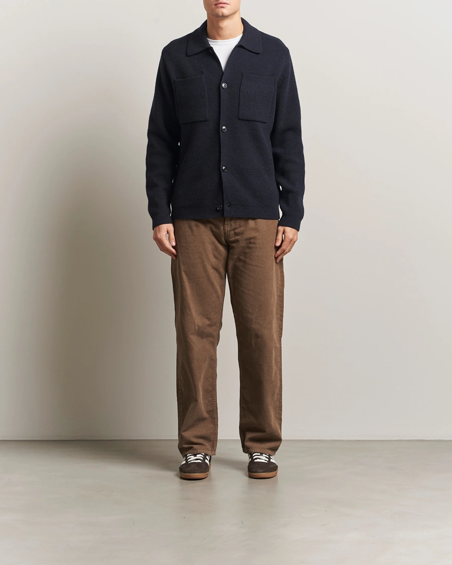 Herre | Skjorter | LES DEUX | Fisher Milano Wool Knit Overshirt Navy