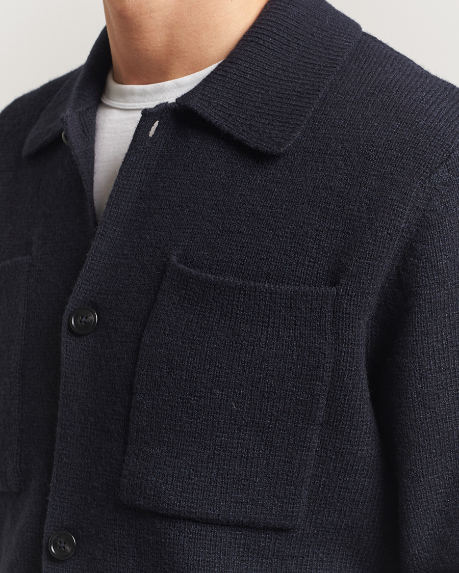 Herre | Skjorter | LES DEUX | Fisher Milano Wool Knit Overshirt Navy