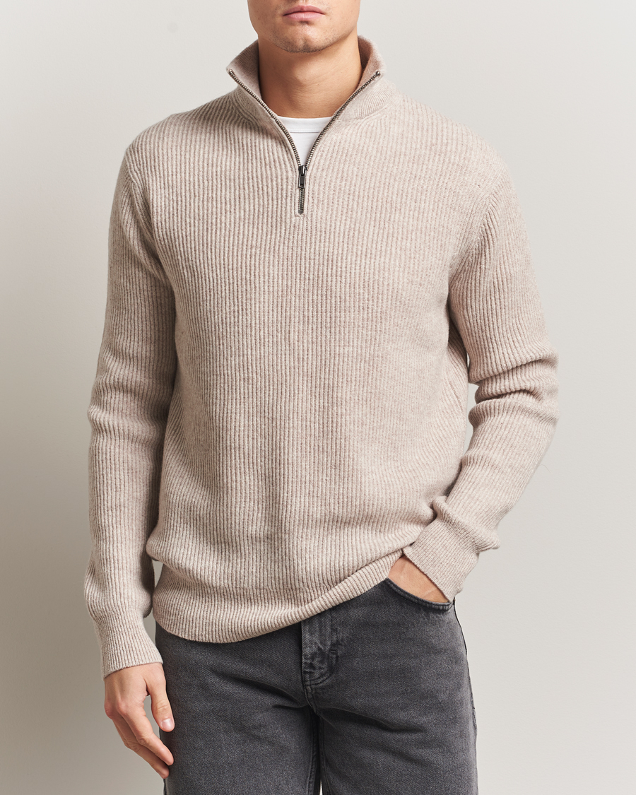 Herre | Gensere | LES DEUX | Eduard Half-Zip Knit Jumper Light Sand