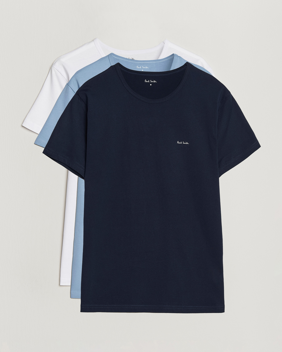 Herre | T-Shirts | Paul Smith | 3-Pack Crew Neck T-Shirt White/Black/Light Blue