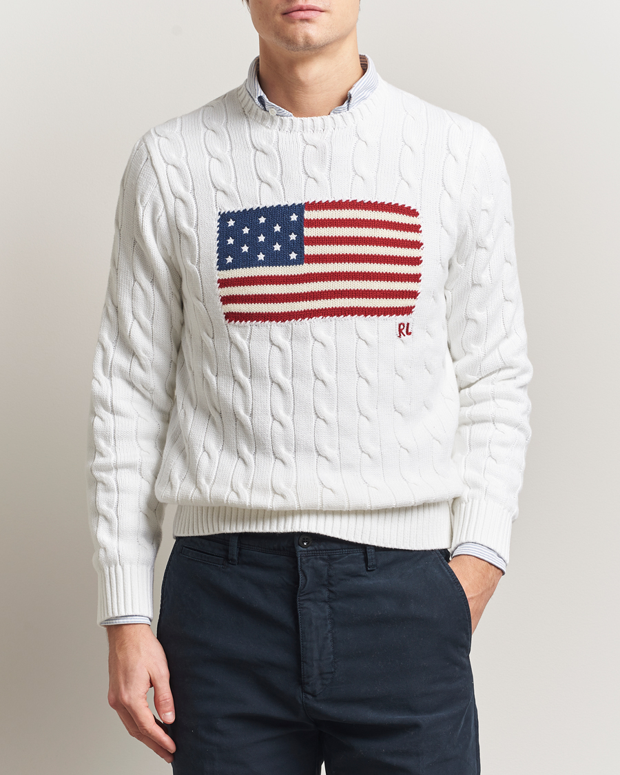 Herre | Gensere | Polo Ralph Lauren | Cotton Cable Flag Sweater Ceramic White