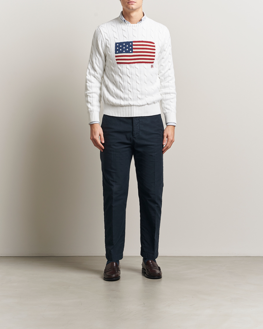 Herre | Gensere | Polo Ralph Lauren | Cotton Cable Flag Sweater Ceramic White