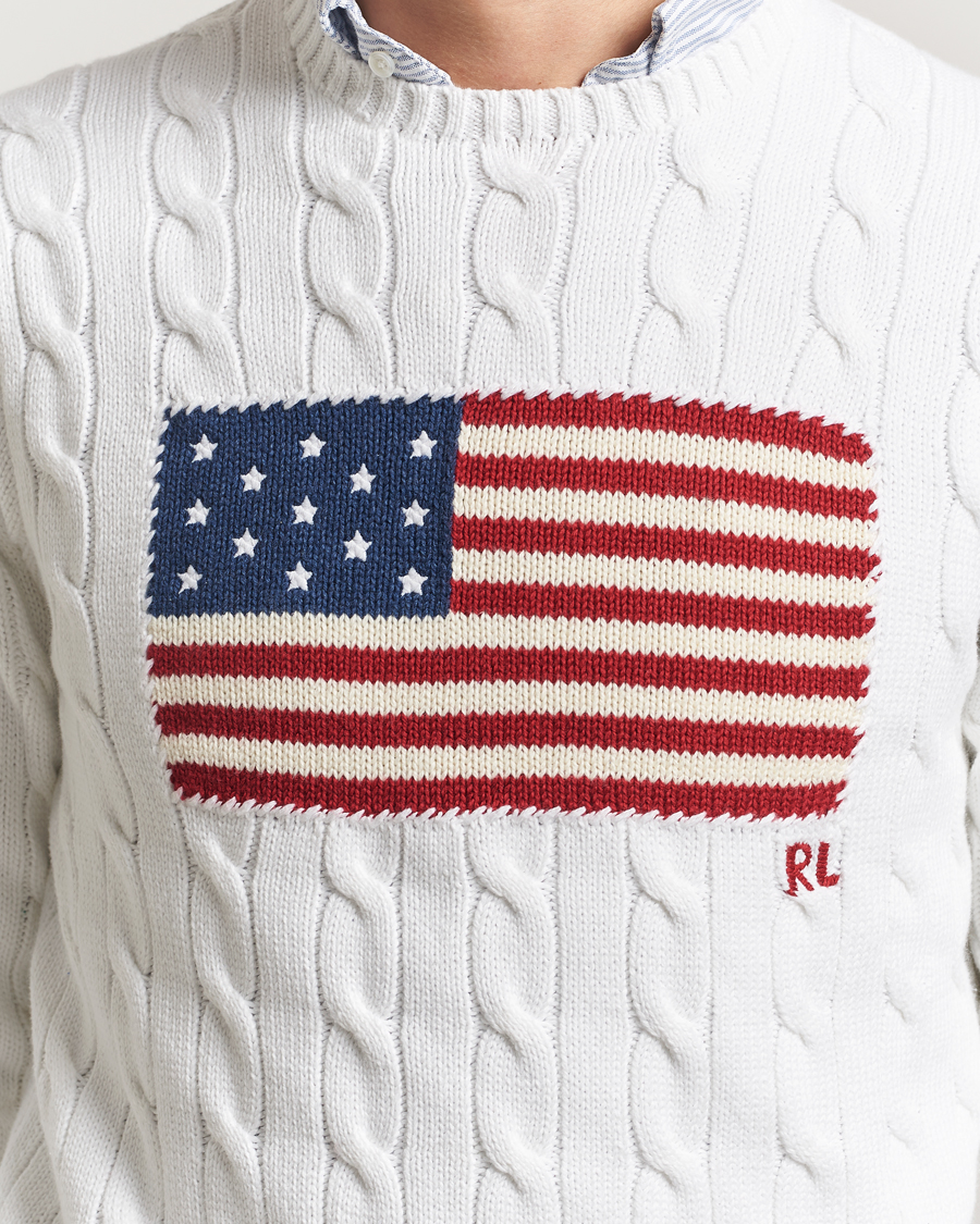 Herre | Gensere | Polo Ralph Lauren | Cotton Cable Flag Sweater Ceramic White