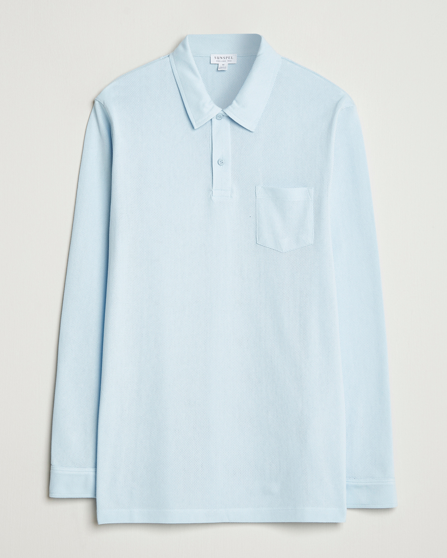 Herre | Pikéer | Sunspel | Long Sleeve Riviera Polo Shirt Frost Blue