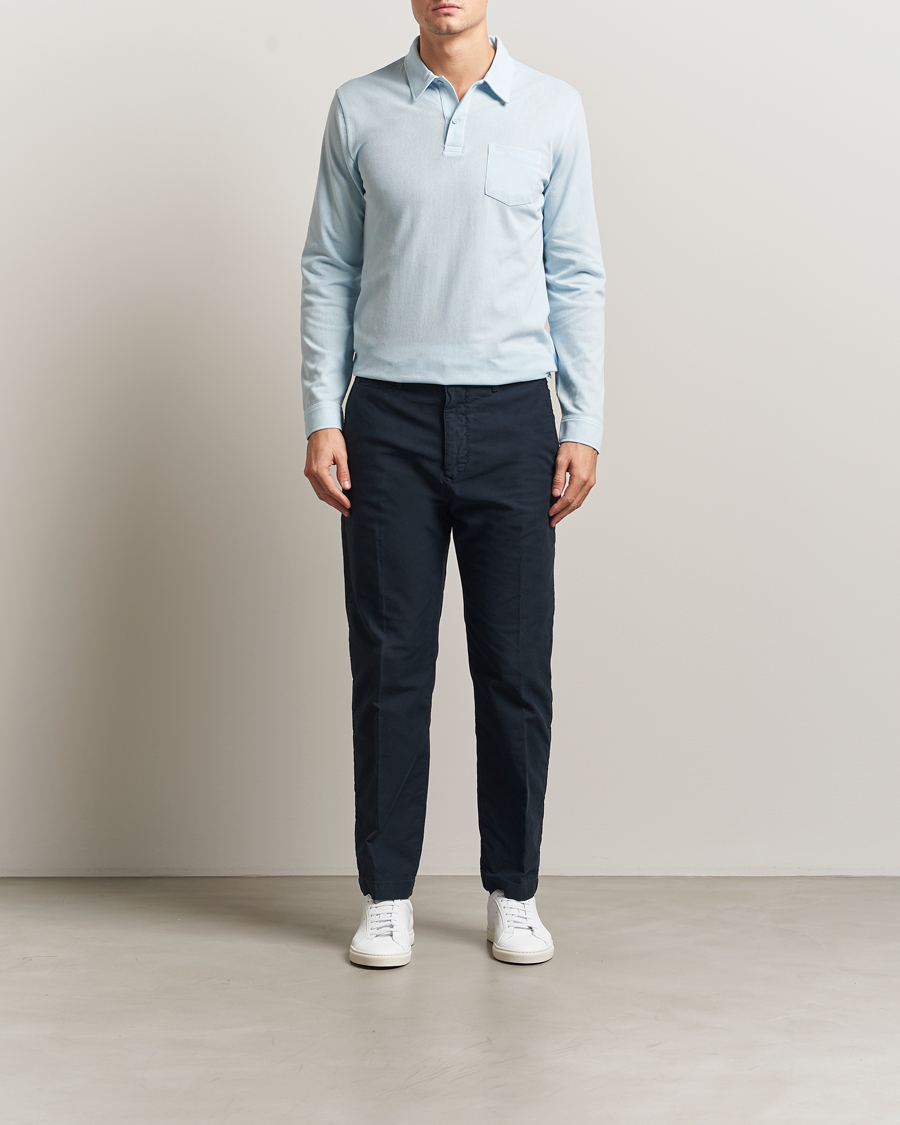 Herre | Pikéer | Sunspel | Long Sleeve Riviera Polo Shirt Frost Blue