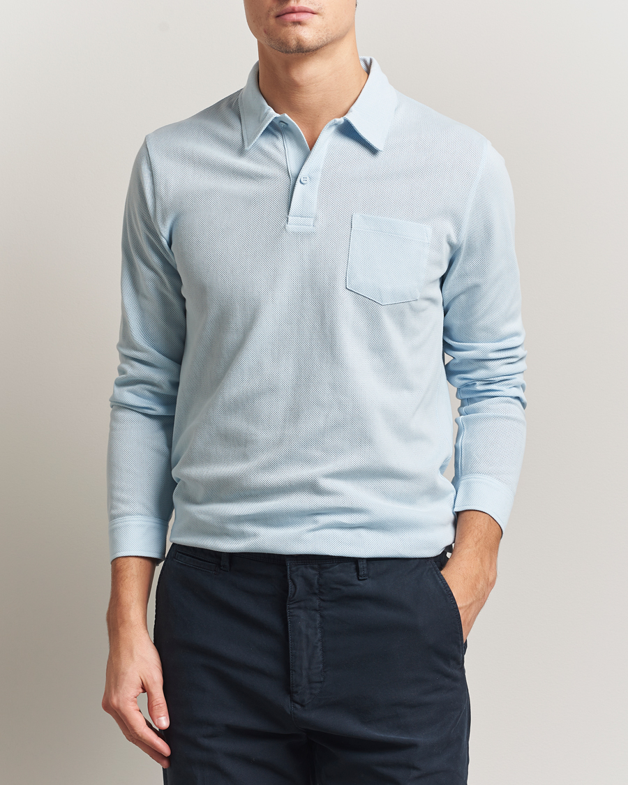 Herre | Pikéer | Sunspel | Long Sleeve Riviera Polo Shirt Frost Blue