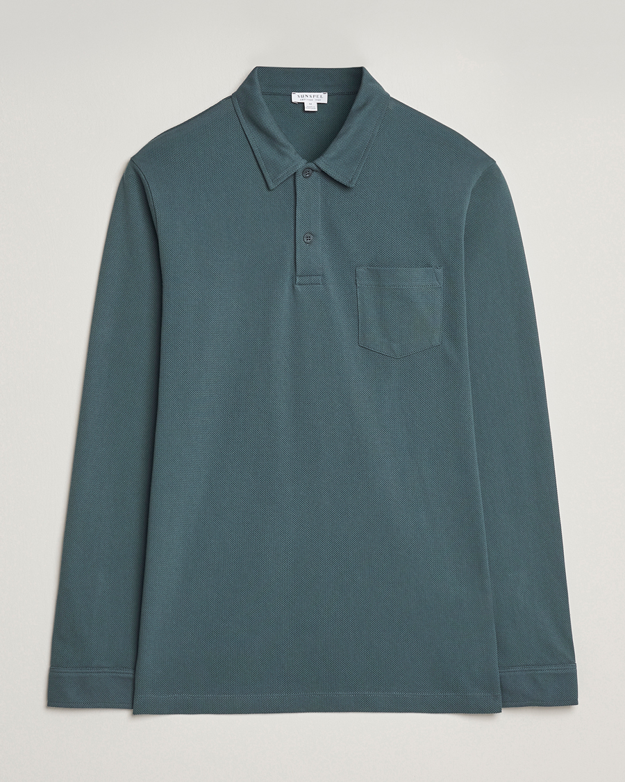 Herre | Pikéer | Sunspel | Long Sleeve Riviera Polo Shirt Dark Petrol