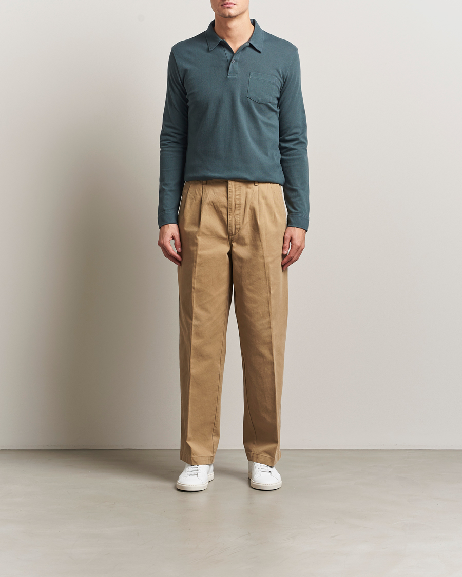 Herre | Pikéer | Sunspel | Long Sleeve Riviera Polo Shirt Dark Petrol