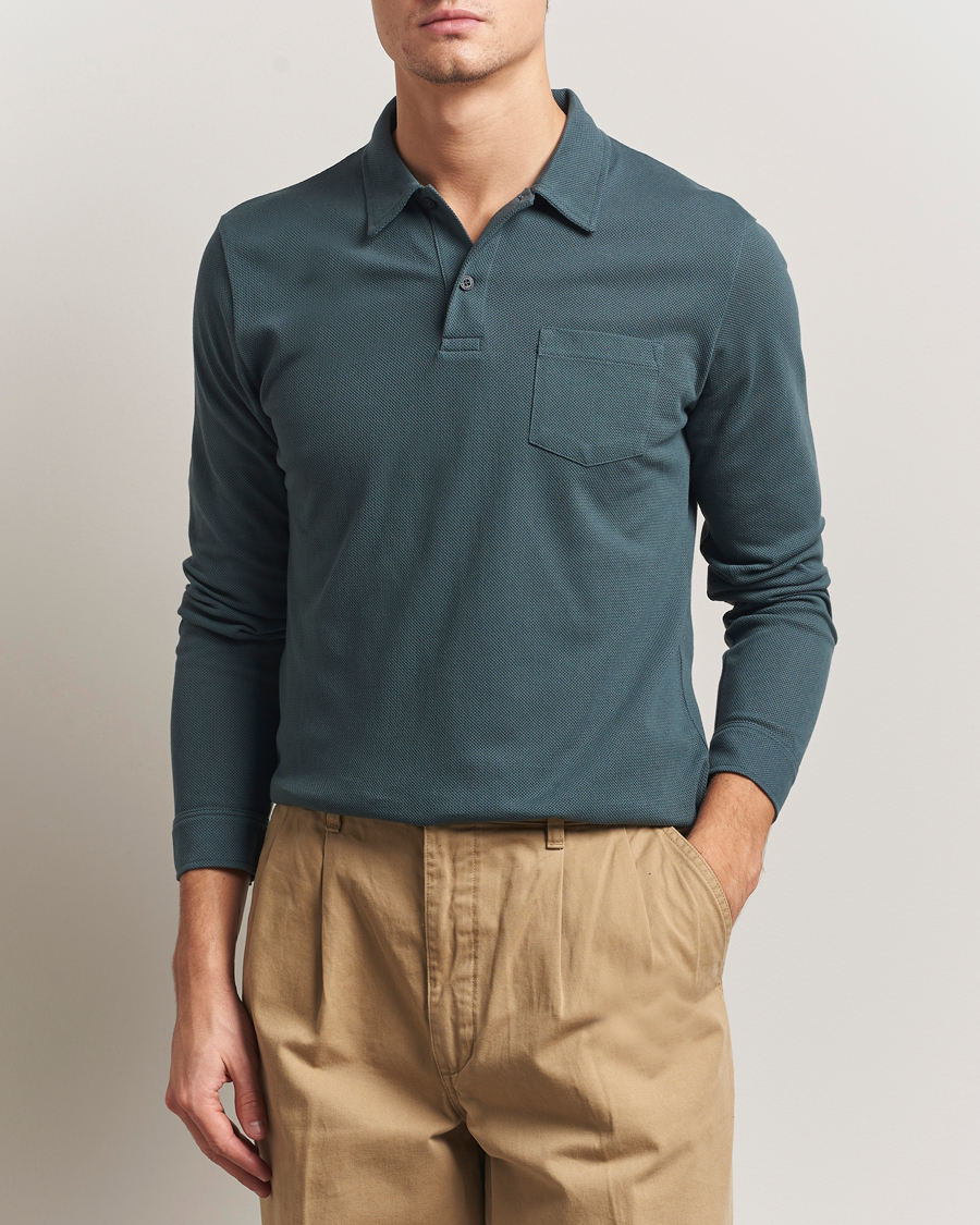 Herre | Pikéer | Sunspel | Long Sleeve Riviera Polo Shirt Dark Petrol
