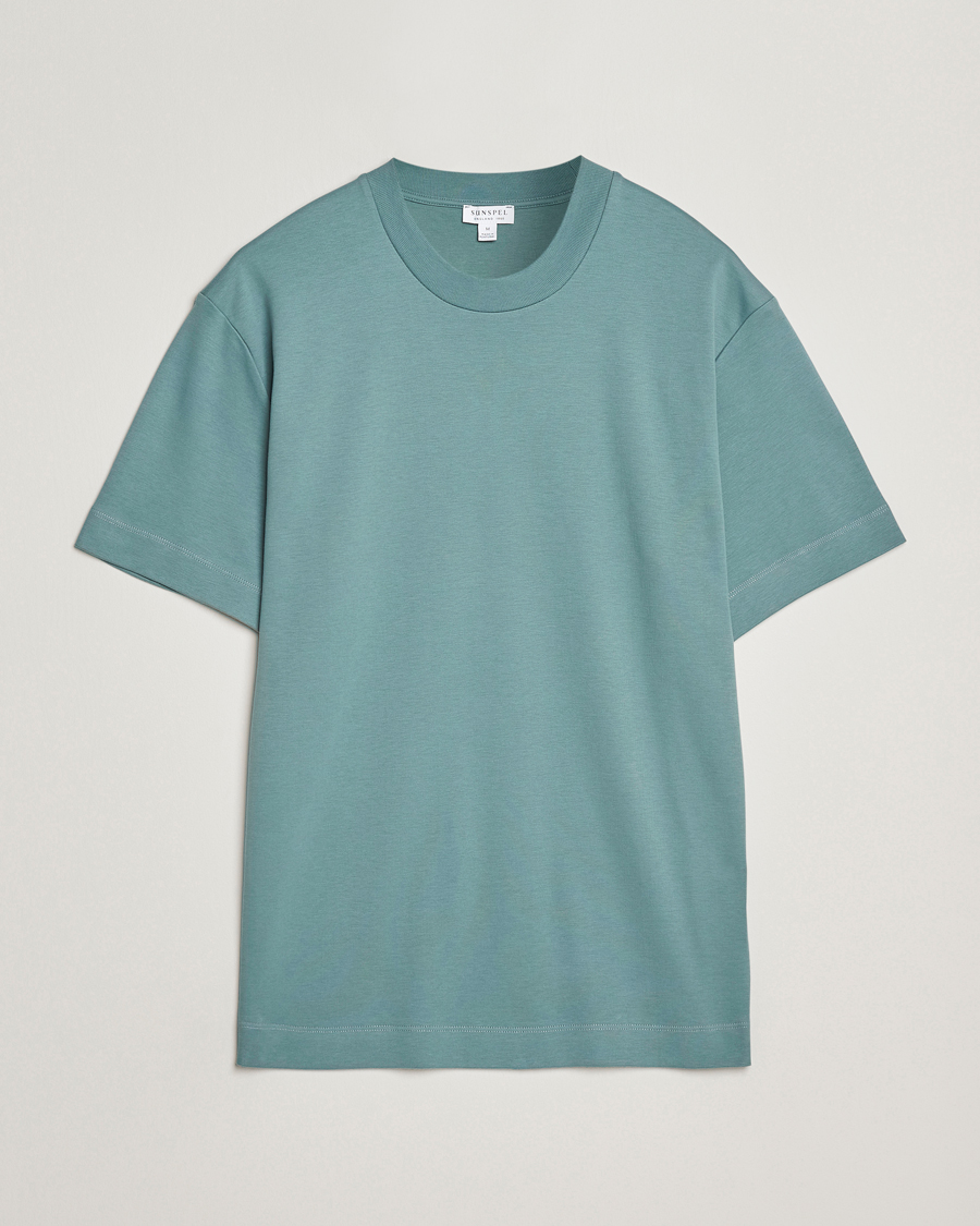 Herre | T-Shirts | Sunspel | Heavy Weight Supima Cotton T-Shirt Steel Green