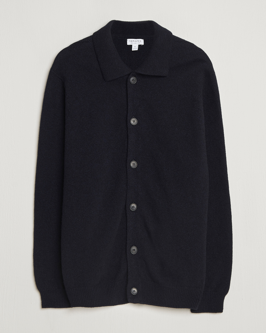 Herre | Gensere | Sunspel | Lambswool Cardigan Dark Navy